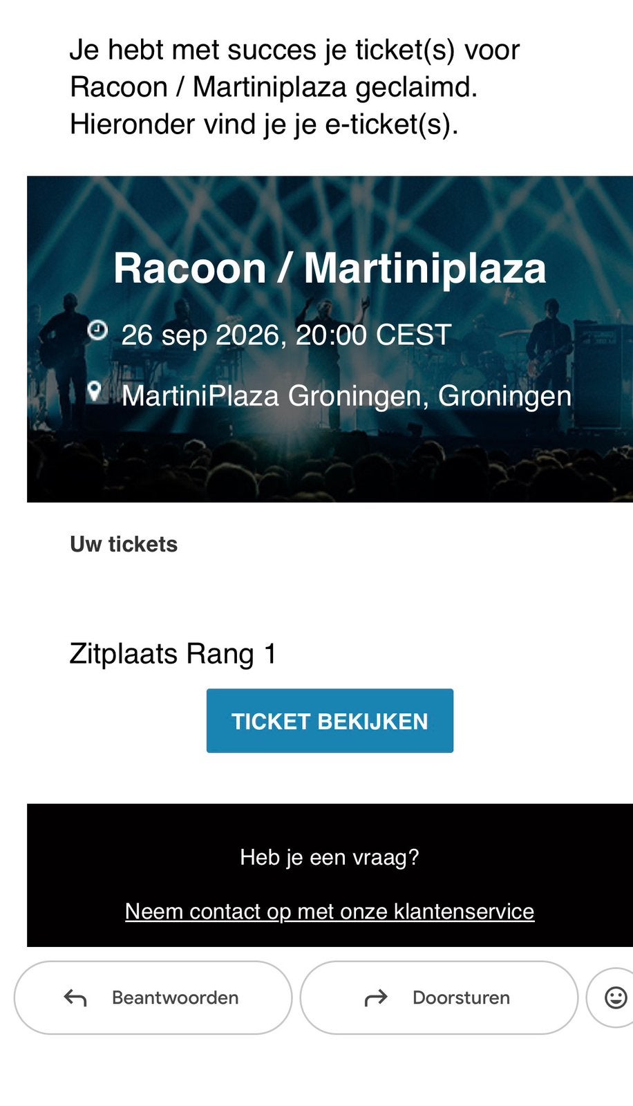 1e rang zitplaats voor racoon rij 106, Eén persoon