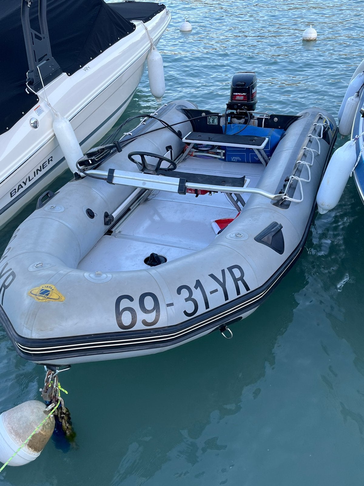 Zodiac rubberboot met Mercury 25pk buitenboordmotor en trail, Watersport en Boten, Rubberboten, Ophalen, Zodiac, Hout, Gebruikt