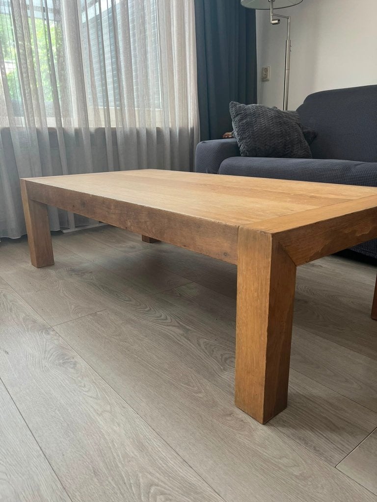 Echt eiken salontafel, Ophalen, Gebruikt, 100 tot 150 cm, 50 tot 75 cm