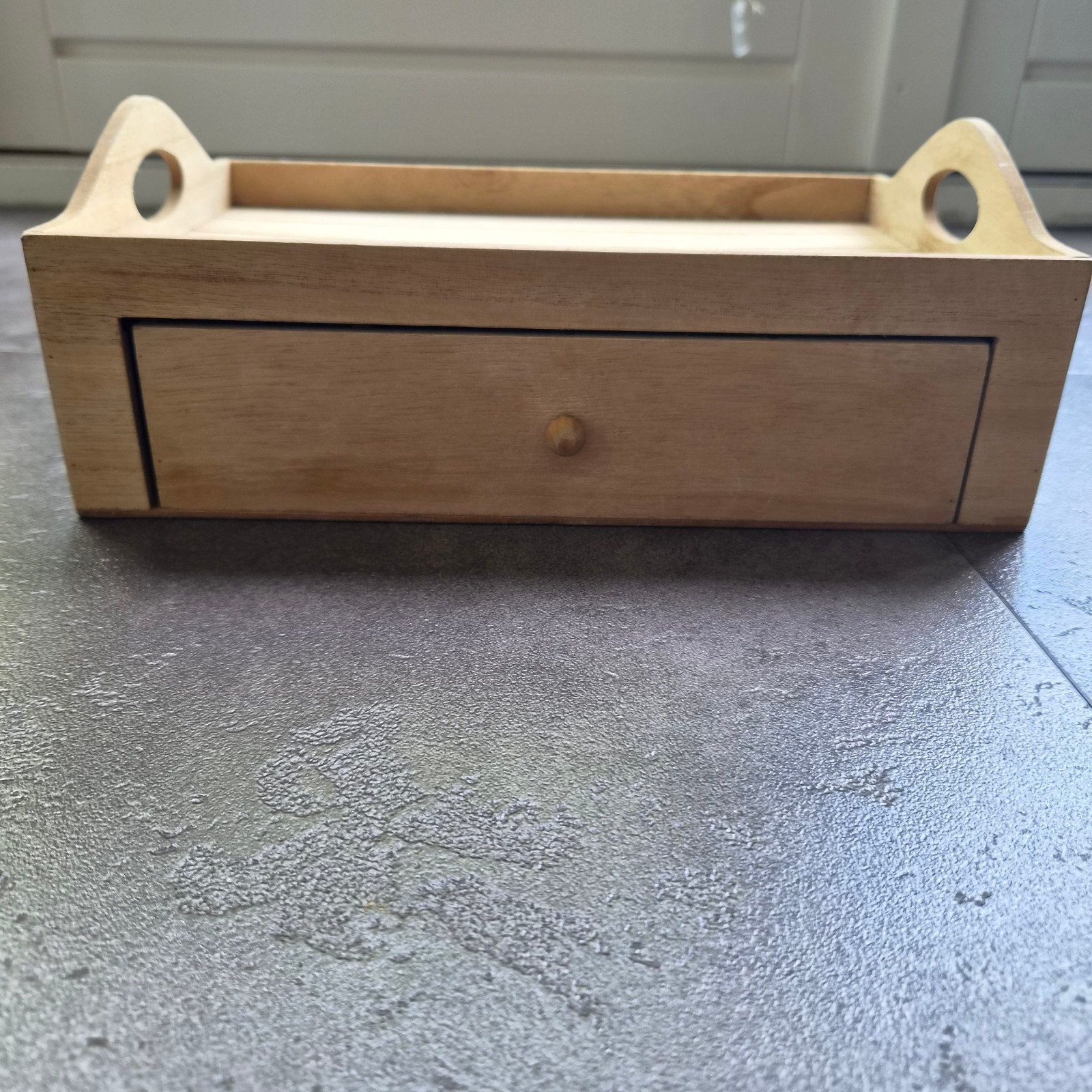 Houten dienblad met lade en vakverdeling, theedoos, Hout, Gebruikt, Ophalen of Verzenden, Landelijk
