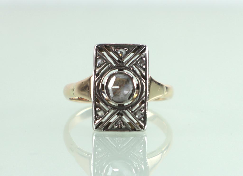 Antieke gouden ring met grote roosdiamant Art Deco, Ophalen of Verzenden, Goud, Ring, Met edelsteen