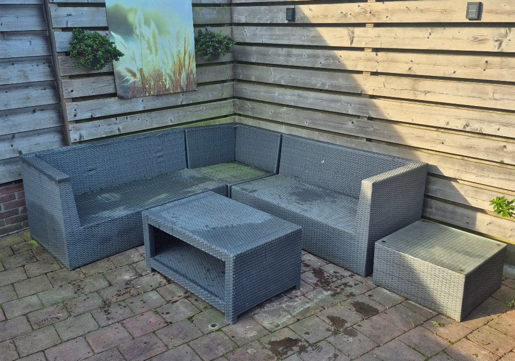 Zsm gratis ophalen; Loungeset (+ gratis kussens), Tuin en Terras, Ophalen, 5 zitplaatsen, Kunststof, Gebruikt