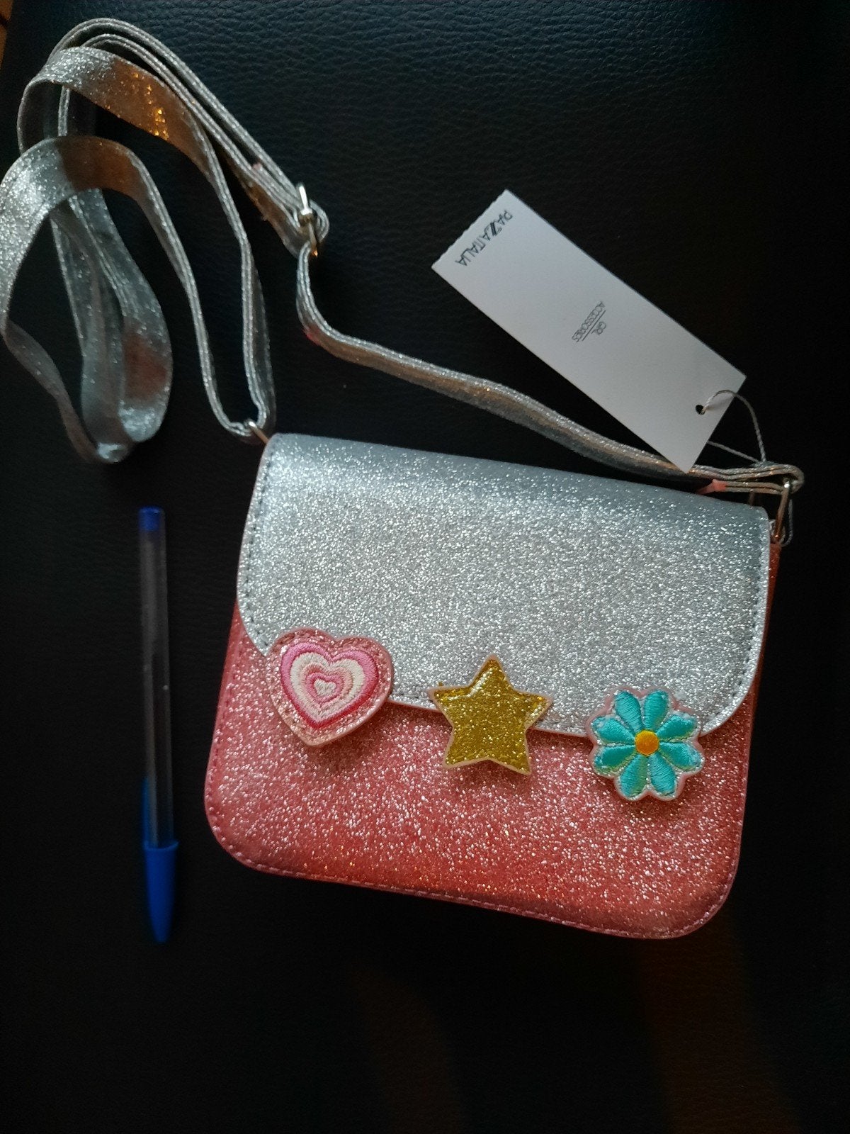 Glitter schoudertasje voor kinderen - Roze/Zilver, Ophalen of Verzenden, Nieuw, Roze, Schoudertasje