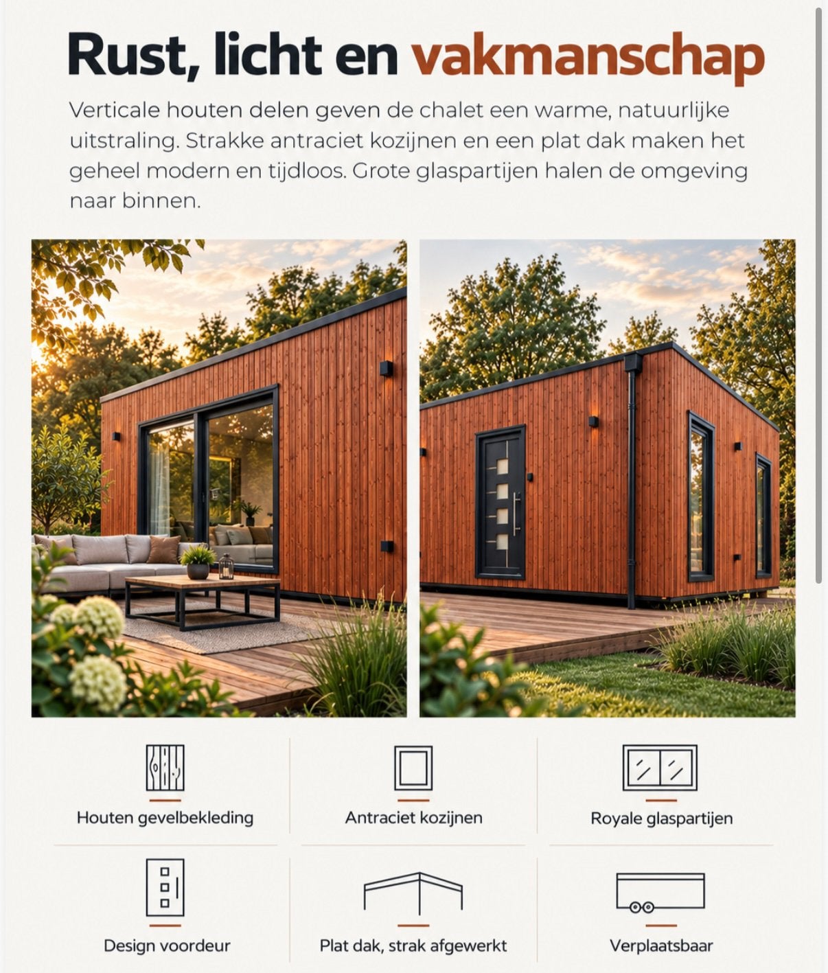 Chalet 12.00m x 4.00m, Huizen en Kamers, 50 m², Chalet, 2 slaapkamers