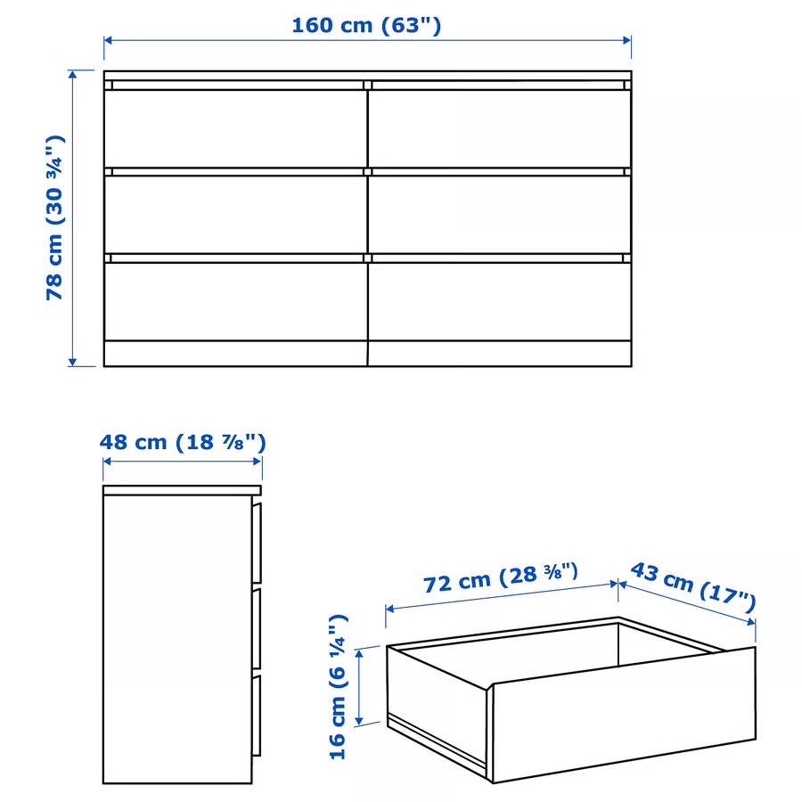 IKEA MALM Ladekast Zwartbruin 6 lades, Huis en Inrichting, Ophalen, 5 laden of meer, 150 tot 200 cm, Zo goed als nieuw