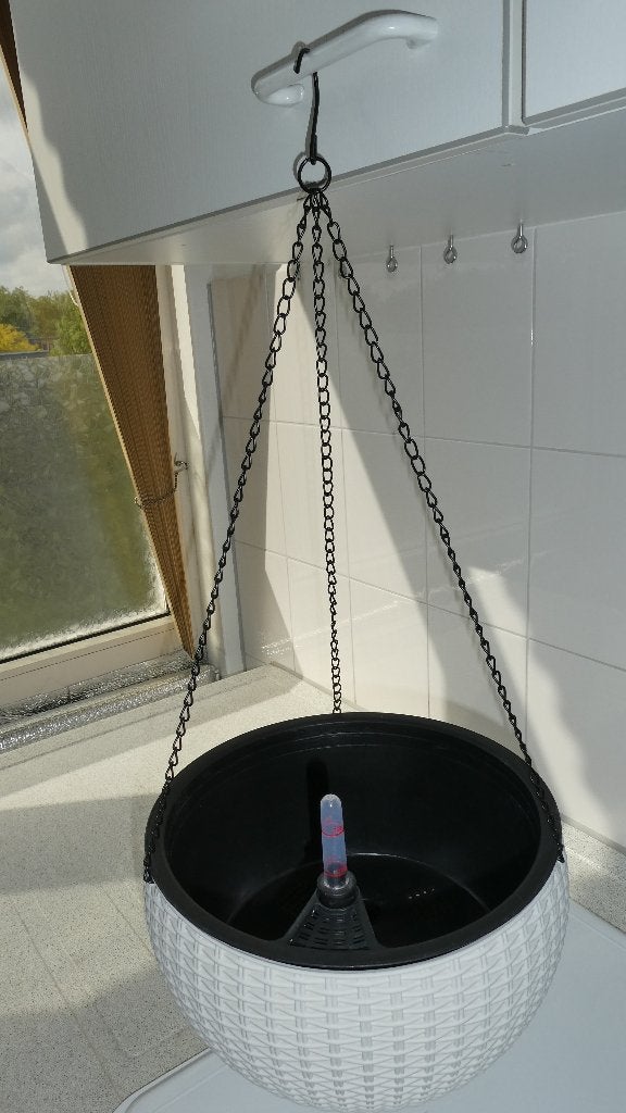Hangende plantpot met waterpeil-indicator, Tuin en Terras, Bloempotten, 25 tot 40 cm, Overige materialen, Verzenden, Rond