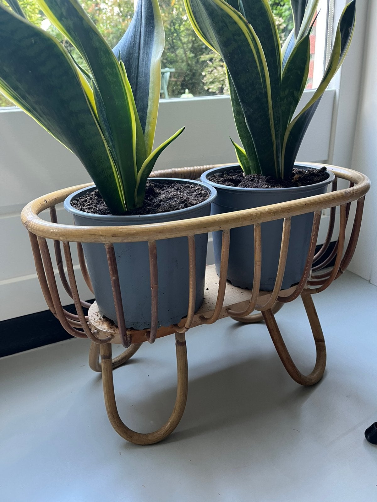 Vintage rotan  plantenbak, Ophalen, Zo goed als nieuw, Rond, Minder dan 30 cm