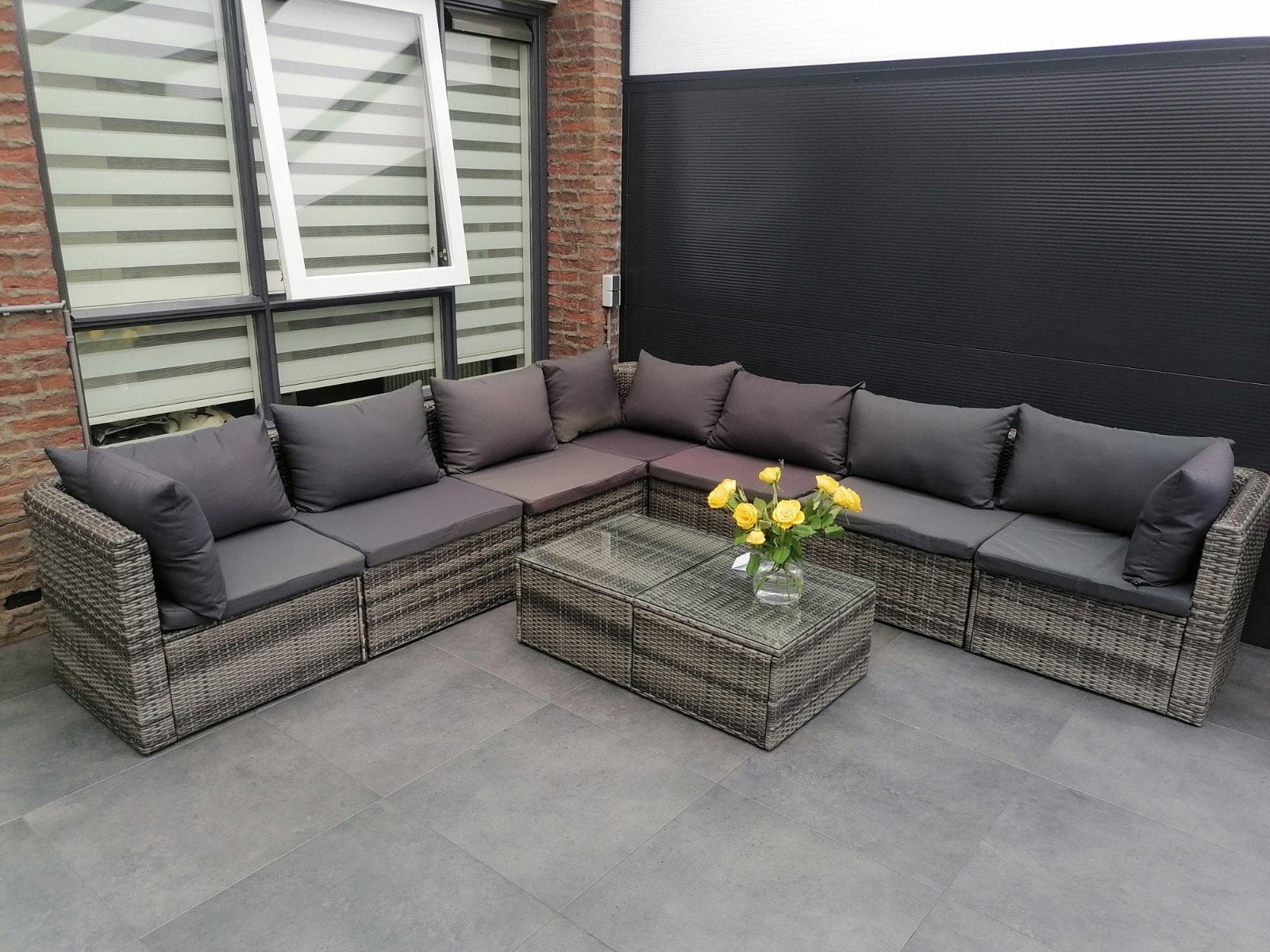 vidaXL 8-delige Loungeset met kussens poly rattan grijs, Ophalen, Gebruikt, Rotan, Loungeset