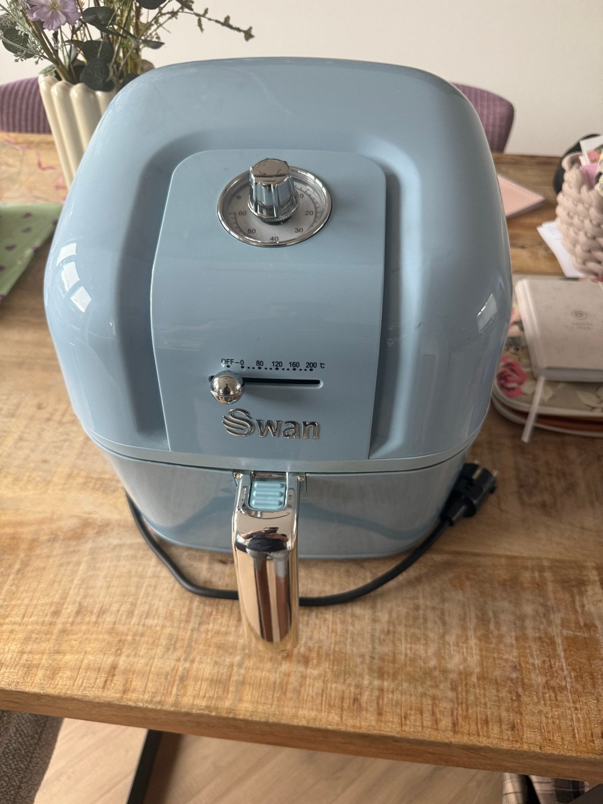 Swan Airfryer - Lichtblauw (handvat mandje zit los), Ophalen, Gebruikt, Airfryer