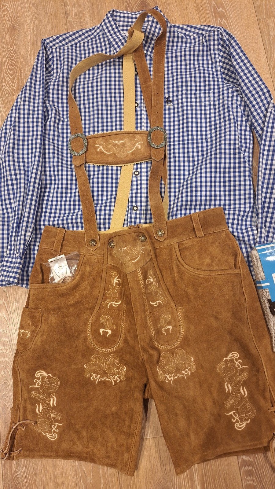 Lederhose 52 overhemd kousen oktoberfeest, Ophalen of Verzenden, Zo goed als nieuw, Maat 52/54 (L)