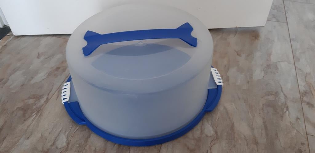 Blauwe taartdoos / taartstolp met handvat, Huis en Inrichting, Ophalen, Gebruikt, Blauw, Overige typen