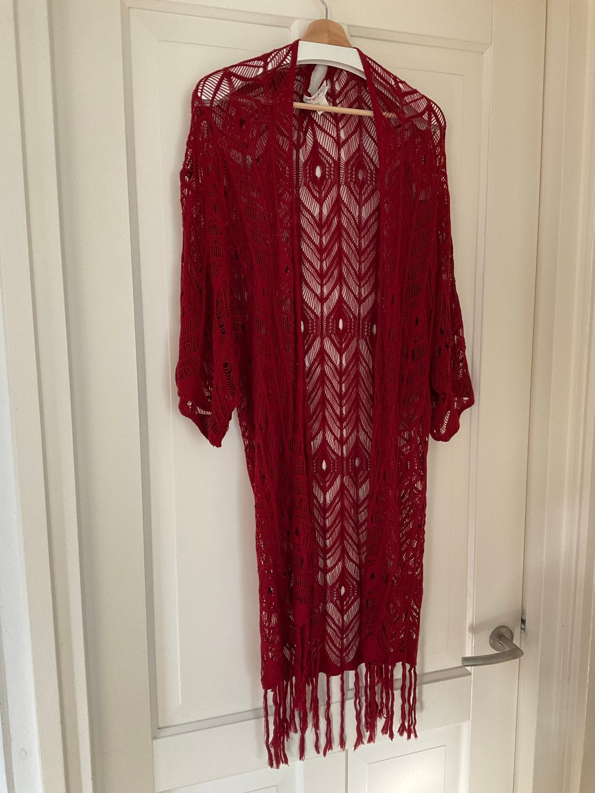 Ibiza-stijl gehaakt vest in warmrood - One Size, Verzenden, Zo goed als nieuw, Maat 38/40 (M), Rood