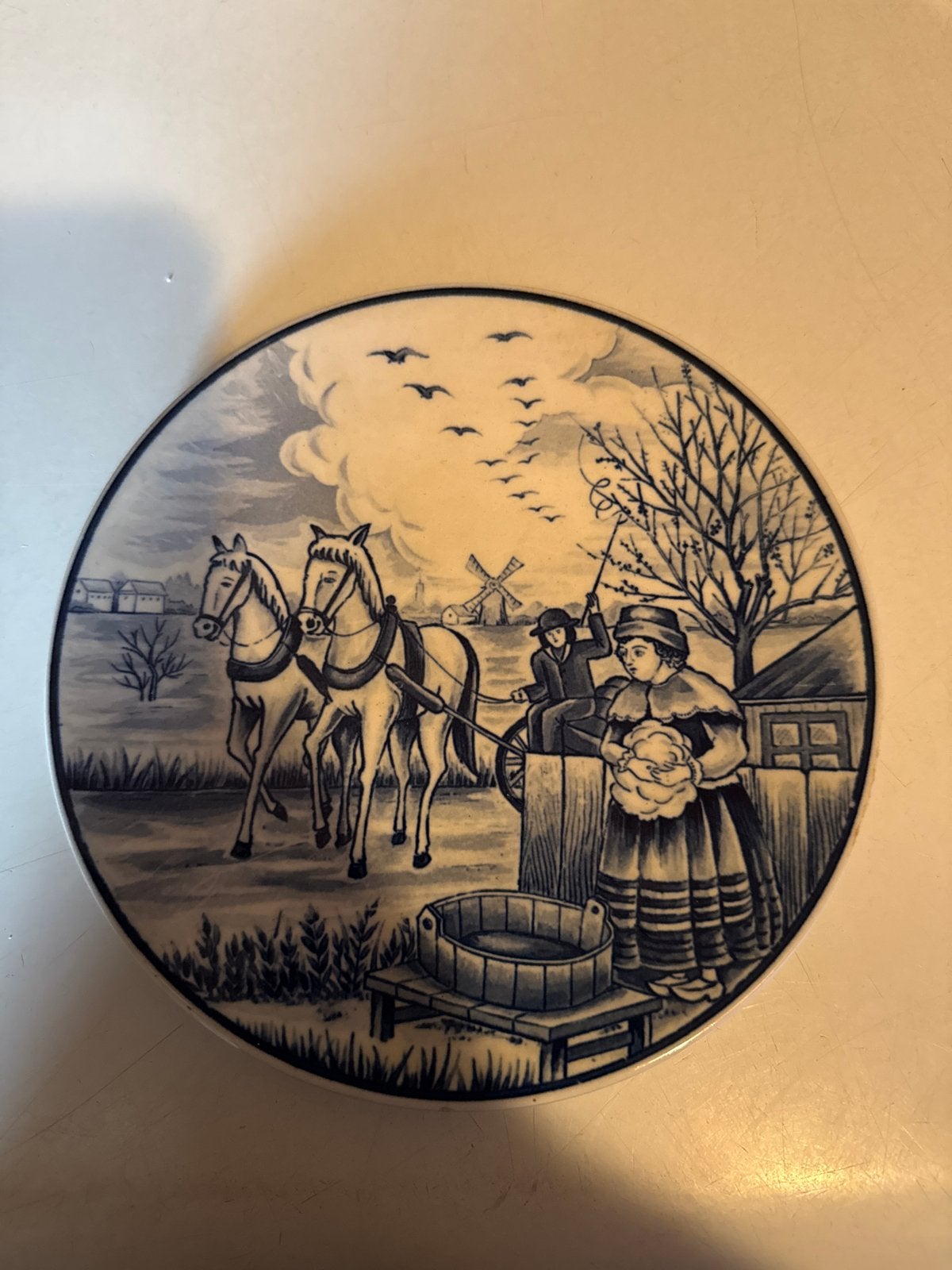 Delfts Blauw wandbord met Hollands tafereel, Antiek en Kunst, Ophalen