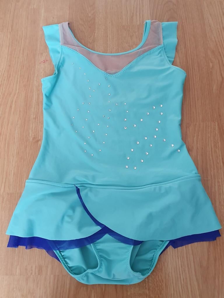 Turnpakje met rokje en steentjes, Gebruikt, Blauw, Turnpak(je), Kindermaat 122 t/m 140