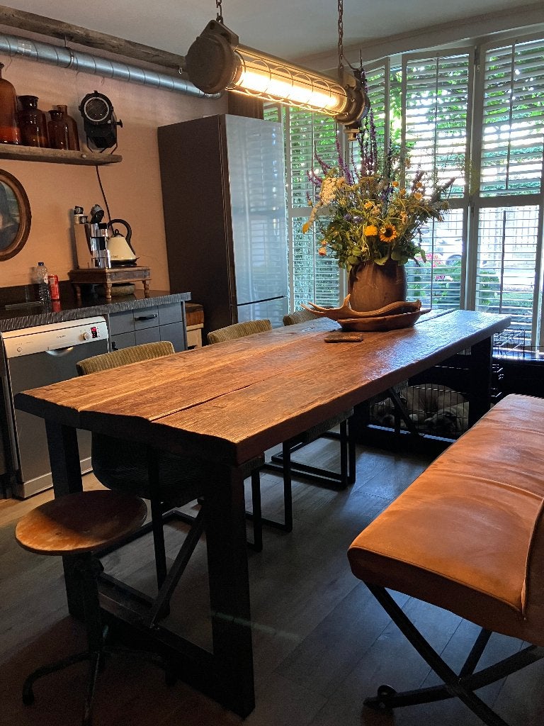 industrieel eettafel, Ophalen, Gebruikt, Overige materialen, 200 cm of meer