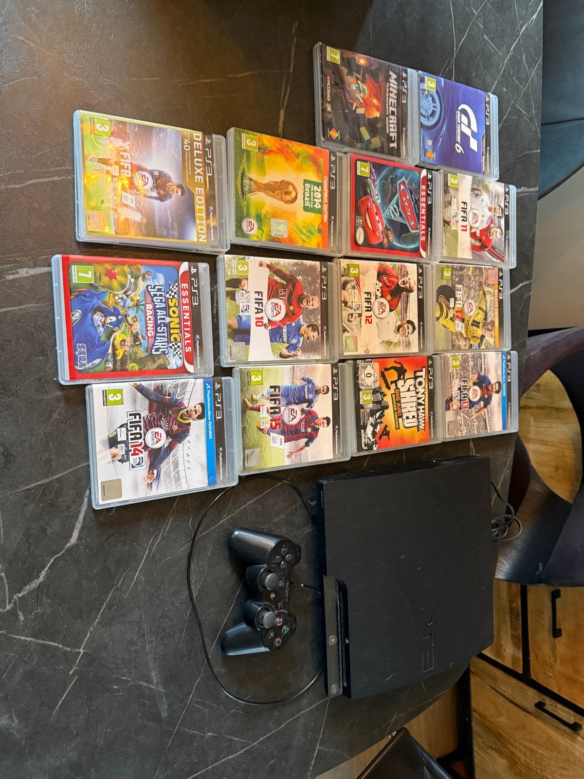 PlayStation 3 met controller en 15 games, Spelcomputers en Games, Ophalen, 250 GB, Met 1 controller, Slim