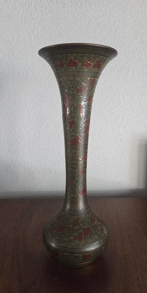 Vintage Indiase handgegraveerde koperen vaas, Antiek en Kunst, Antiek | Koper en Brons, Ophalen of Verzenden, Koper