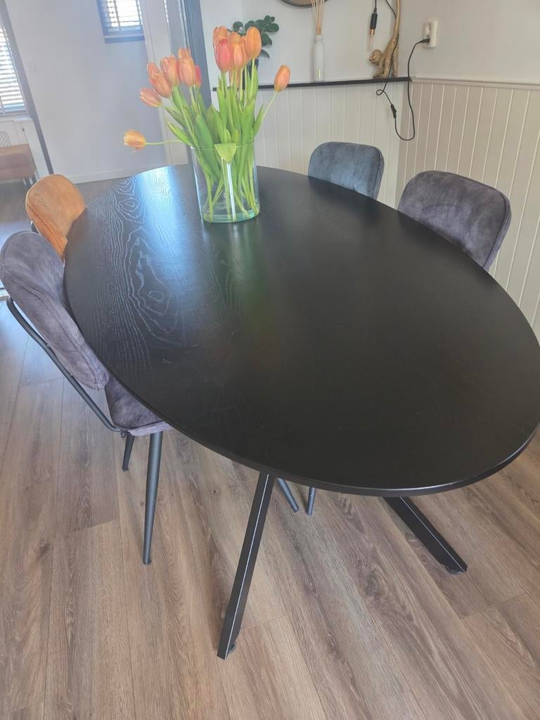 Eettafel met 6 stoelen in 3 kleuren, Huis en Inrichting, Tafels | Eettafels, Ophalen of Verzenden, Rechthoekig, 200 cm of meer