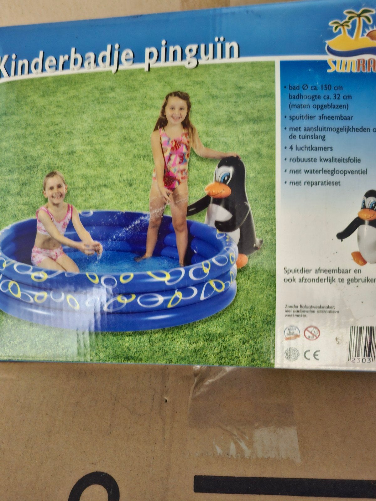 Kinderbadje Pinguïn - Opblaasbaar Zwembadje met Spuitdier, Minder dan 80 cm, Opblaaszwembad, Rond, Nieuw
