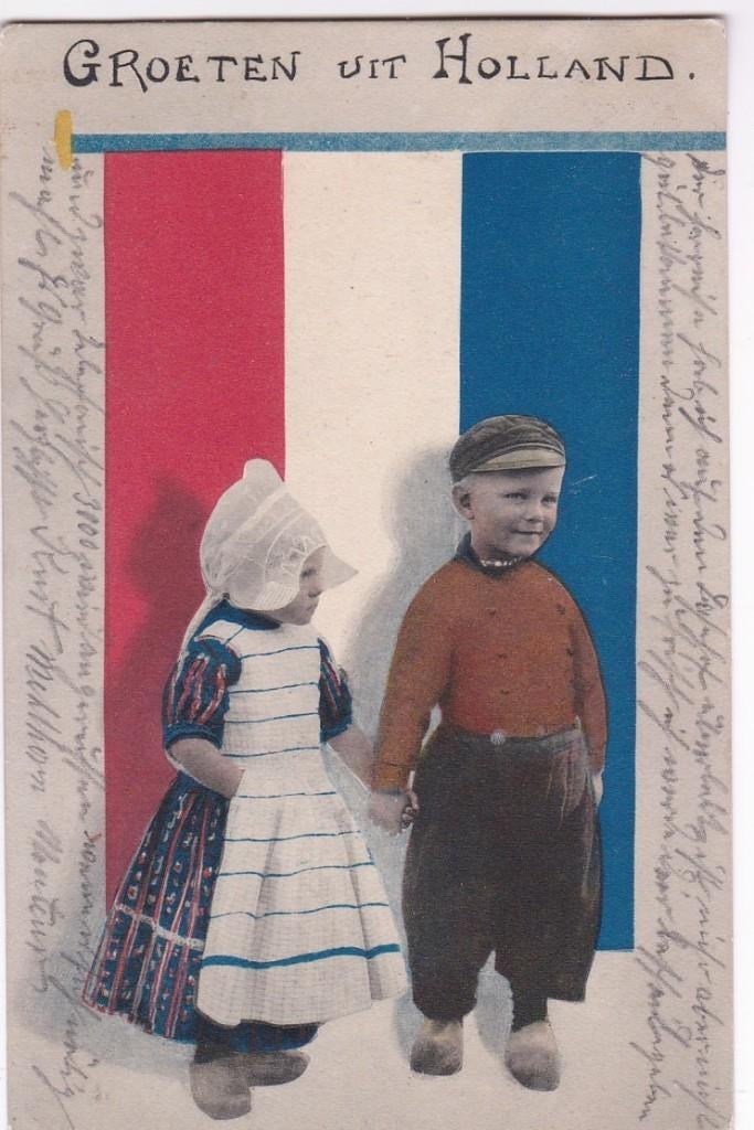 Groeten uit Nederland / Klederdracht kaart uit 1913., Verzenden, Voor 1920, Gelopen, Klederdracht