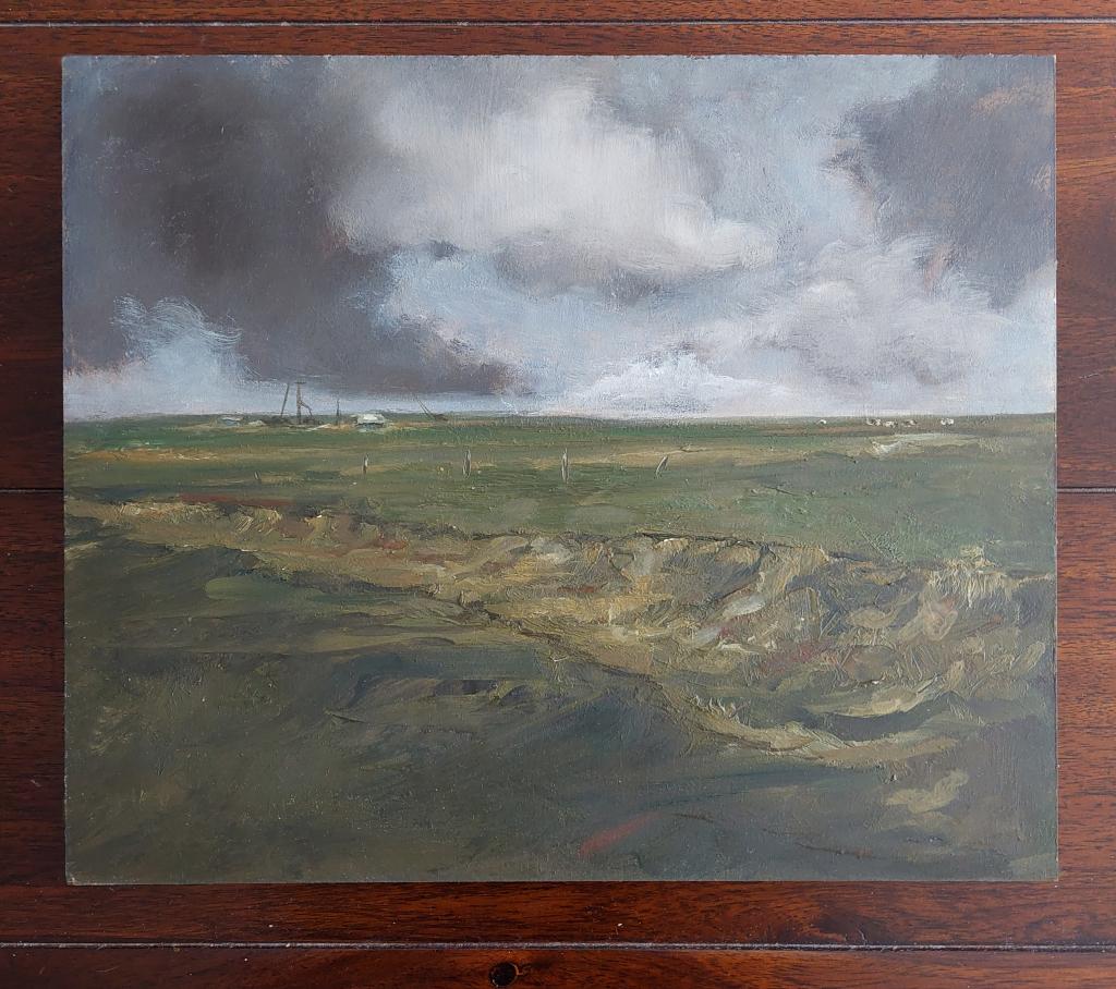Schilderijtje van Hollands Landschap - Olieverf, Ophalen of Verzenden