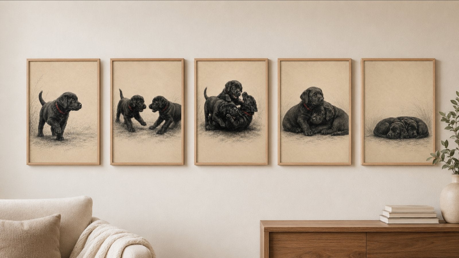 5-luik Labrador Pup handdrawn digitalart, Ophalen of Verzenden, Tekening, Overige technieken, Handgemaakt