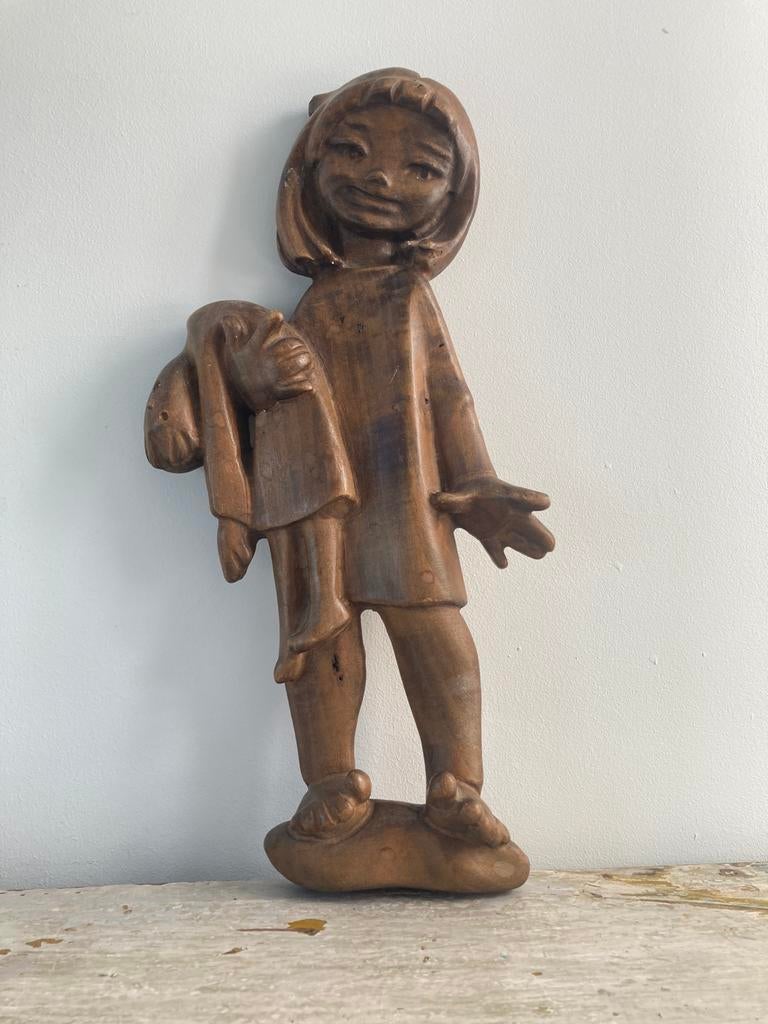 Vintage Uniek handgesneden houten beeld, folk-art, Italy, Antiek en Kunst, Kunst | Beelden en Houtsnijwerken, Houtsnijwerk, Ophalen of Verzenden