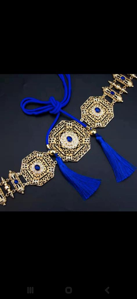 Nieuwe Gouden Riem met Blauwe Kwastjes en Strass, Kleding | Dames, Riemen en Ceinturen, Ophalen, Nieuw