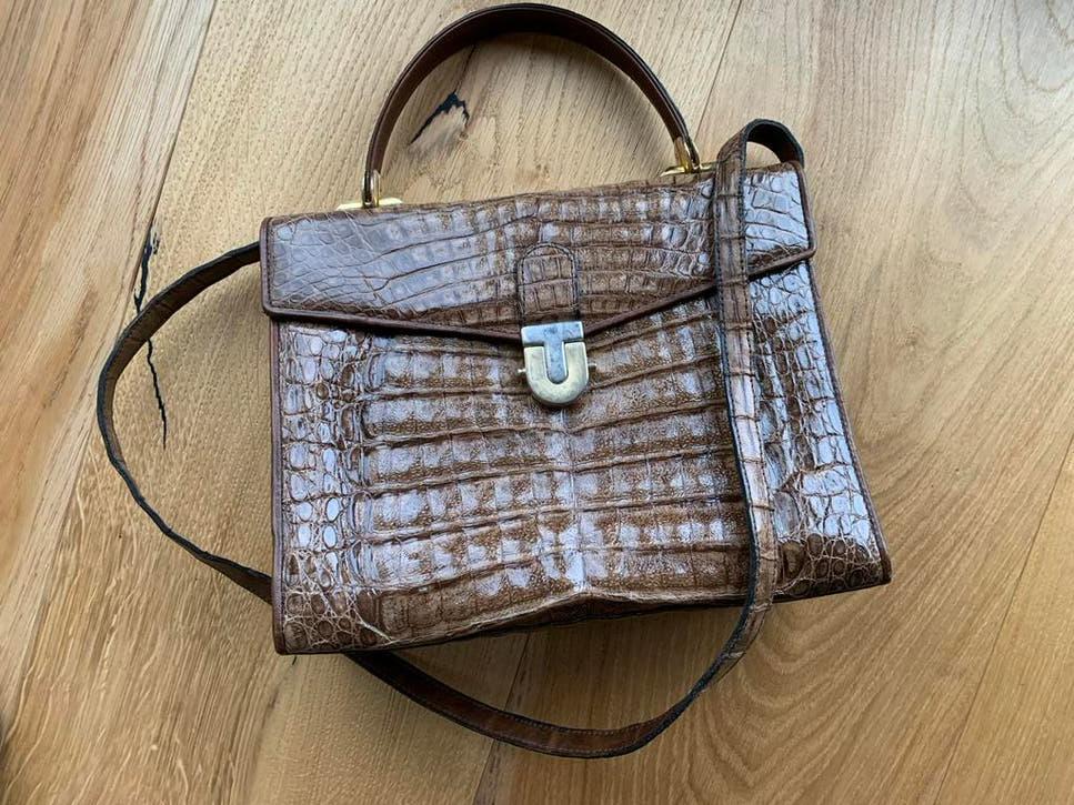 Vintage echt kroko krokodillenleer schouder- + handtas, Sieraden, Tassen en Uiterlijk, Tassen | Damestassen, Verzenden, Zo goed als nieuw