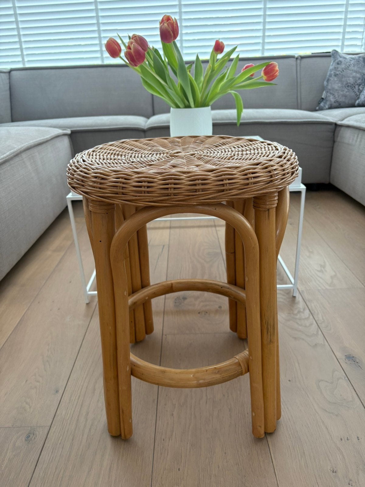 Rotan/bamboe vintage kruk, Ophalen, Gebruikt, Overige materialen