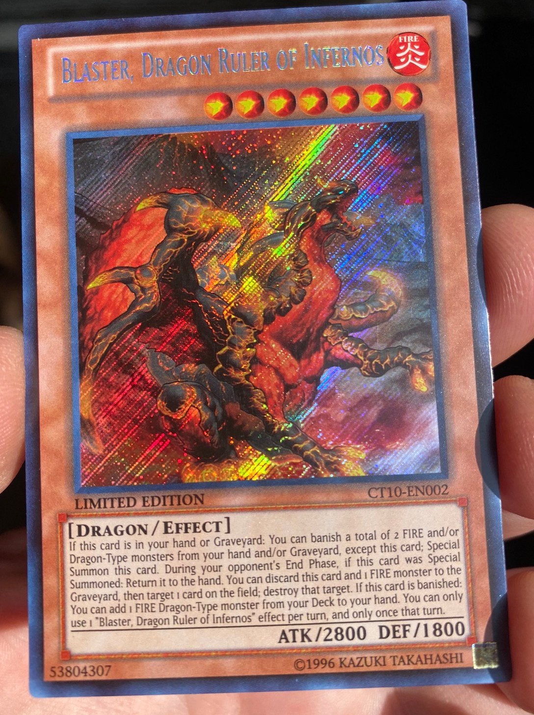 Yu-Gi-Oh! Blaster, Dragon Ruler of Infernos CT10 Promo !, Ophalen of Verzenden, Zo goed als nieuw, Losse kaart, Foil