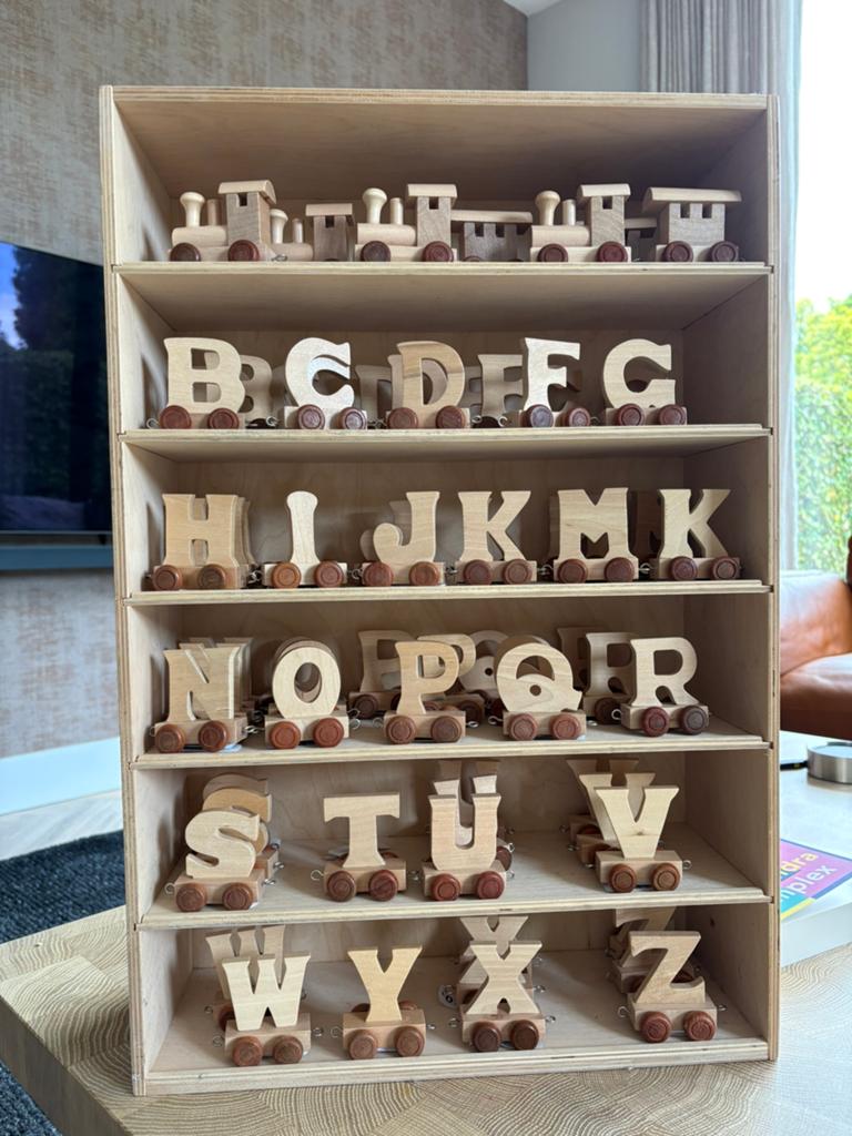 1021 stuks Houten Treinletters, Kinderen en Baby's, Speelgoed | Houten speelgoed, Ophalen, Nieuw, Duw- of Trekspeelgoed