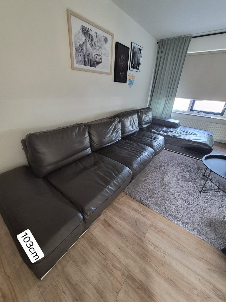 Leren bank, Ophalen, Gebruikt, 100 tot 125 cm, Hoekbank