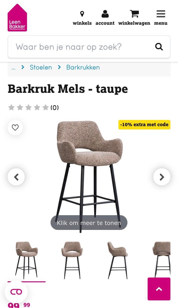 Barkruk mels taupe leenbakker, Ophalen, Doos, Minder dan 40 cm, Nieuw
