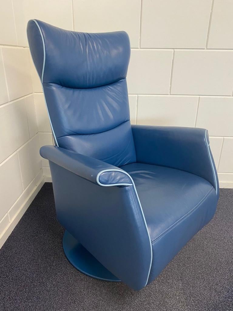 Prominent sta op stoel blauw leer Frans Molenaar - 260325, Huis en Inrichting, Stoelen, Leer, Zo goed als nieuw, Eén, Verzenden