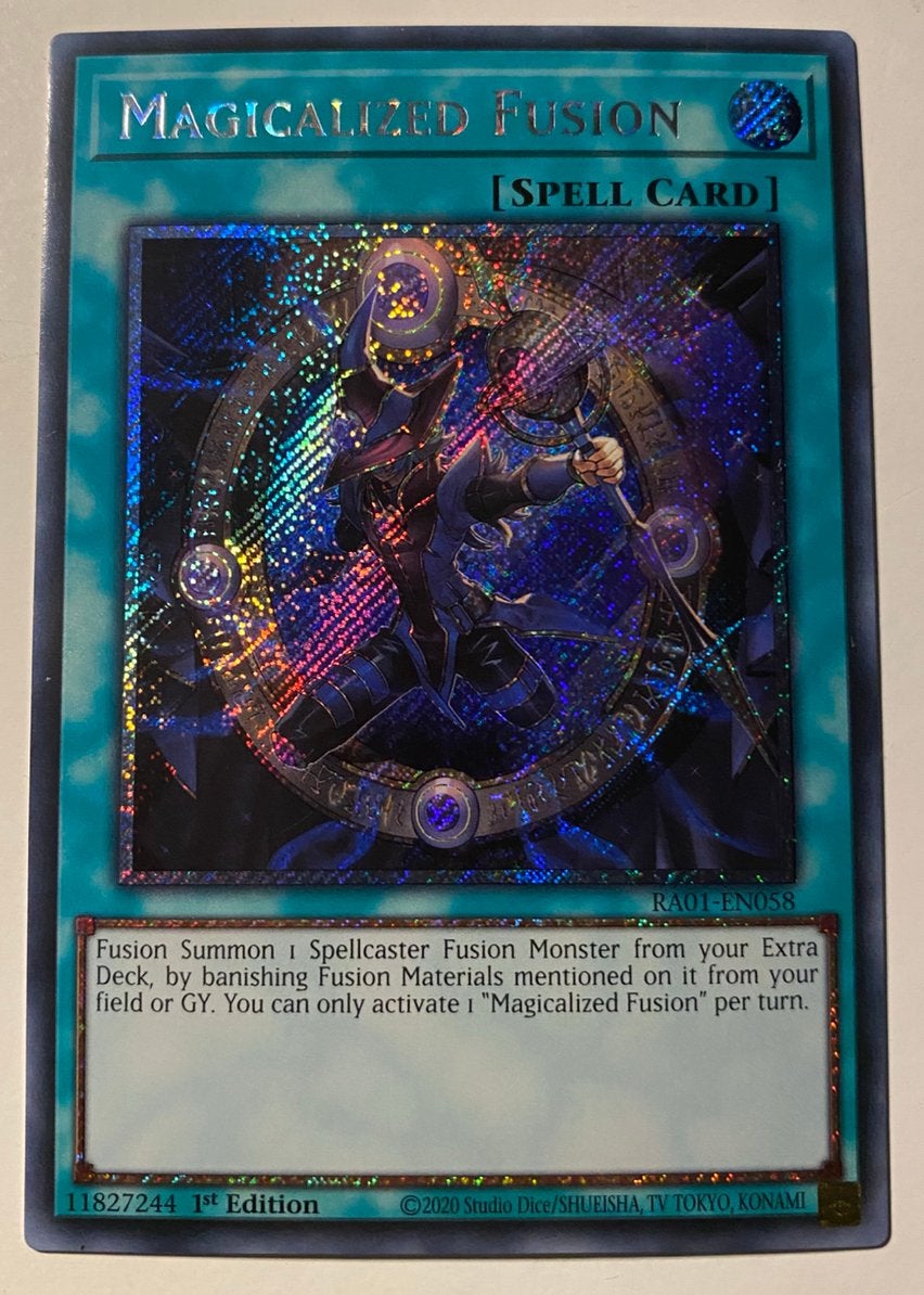 Yu-Gi-Oh! Magicalized Fusion RA01 1st Edition !, Ophalen of Verzenden, Zo goed als nieuw, Losse kaart, Foil