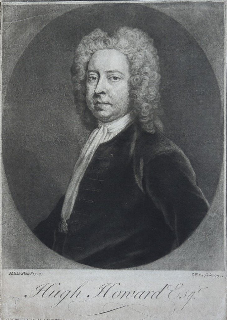 John Faber mezzotint "Portret Hugh Howard Esq.", 1737, Antiek en Kunst, Ophalen, Overige technieken, Portret, Origineel