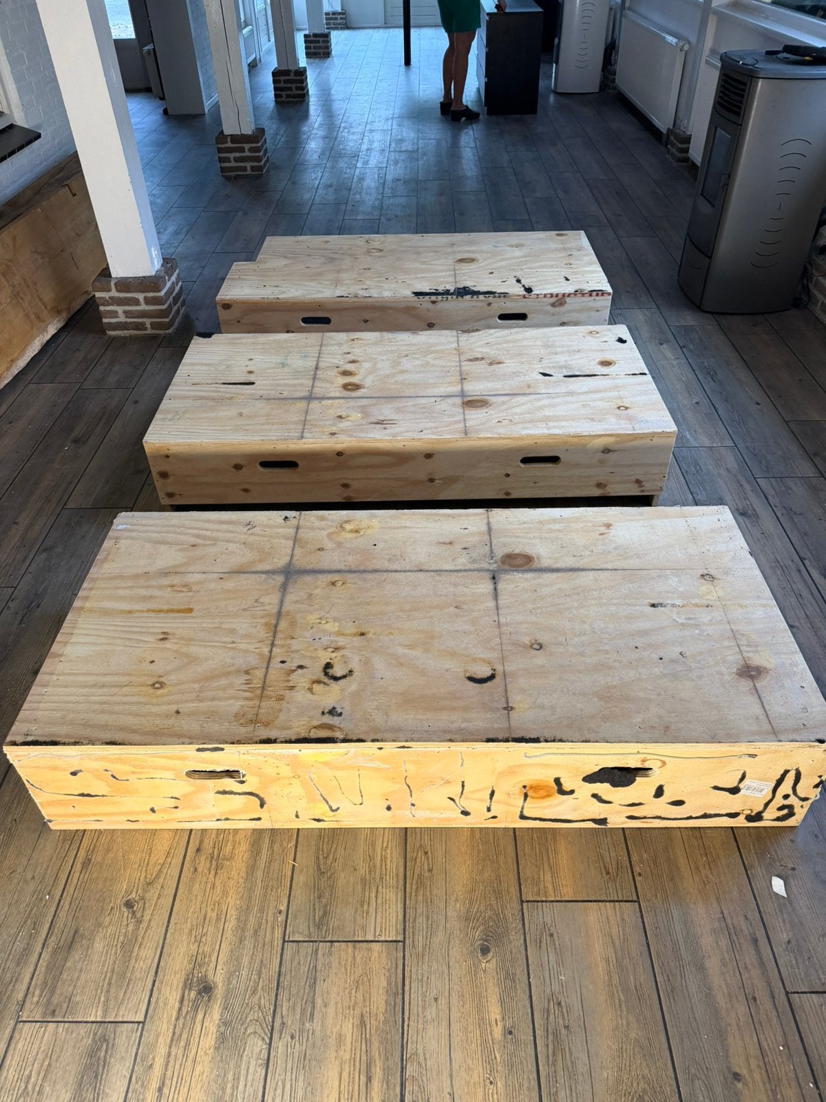 Podium delen 1,60x0,75 3 stuks, Ophalen, Zo goed als nieuw, Rechthoekig, 50 tot 100 cm