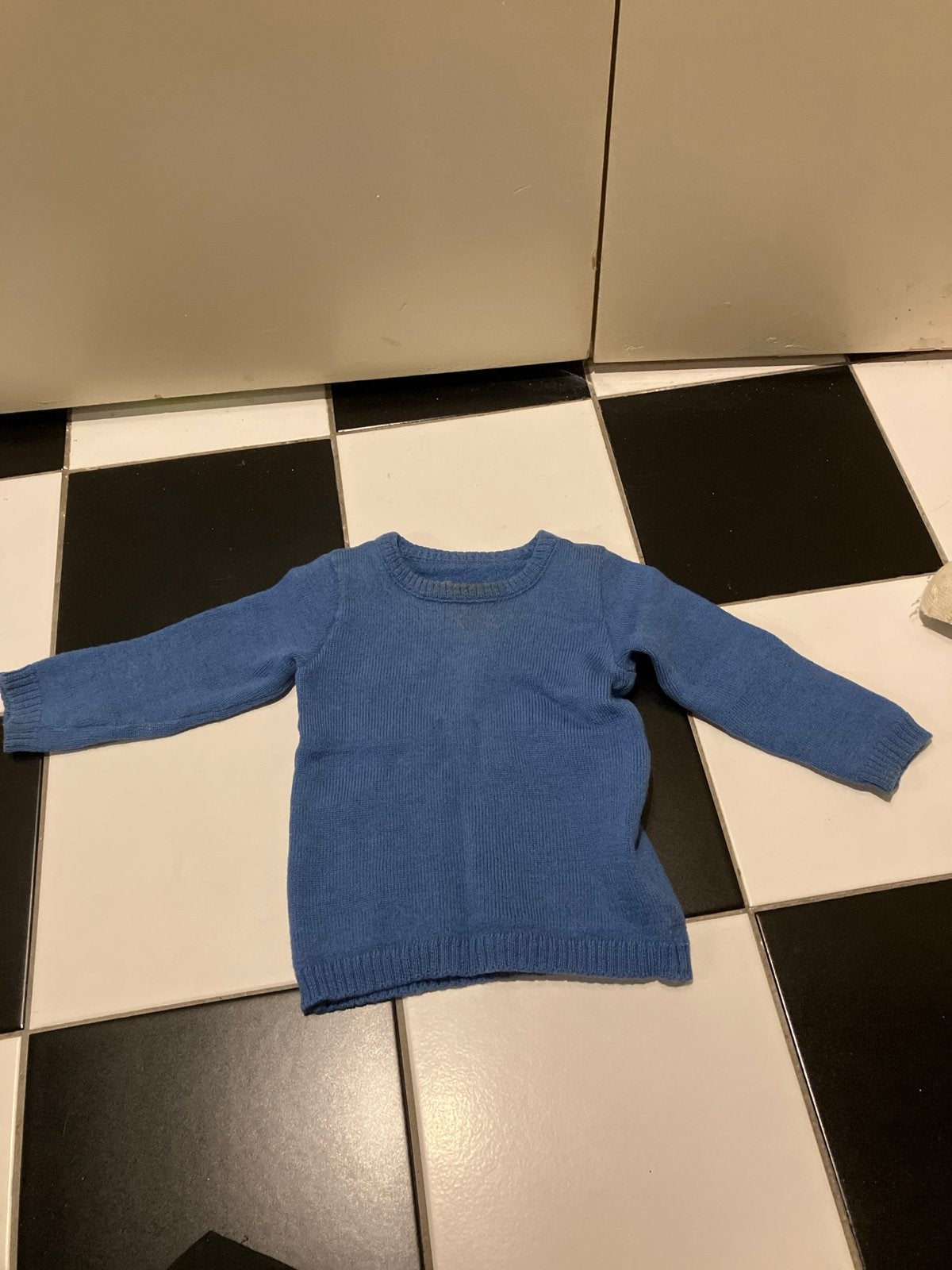 Disana wollen trui blauw iets gekrompen nu maat 68/74, Ophalen of Verzenden, Gebruikt, Jongetje of Meisje, Truitje of Vestje