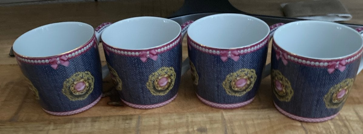 Set van 4 'Diva' mokken met jeans- en juweelprint, Overige merken, Verzenden, Keramiek, Mok