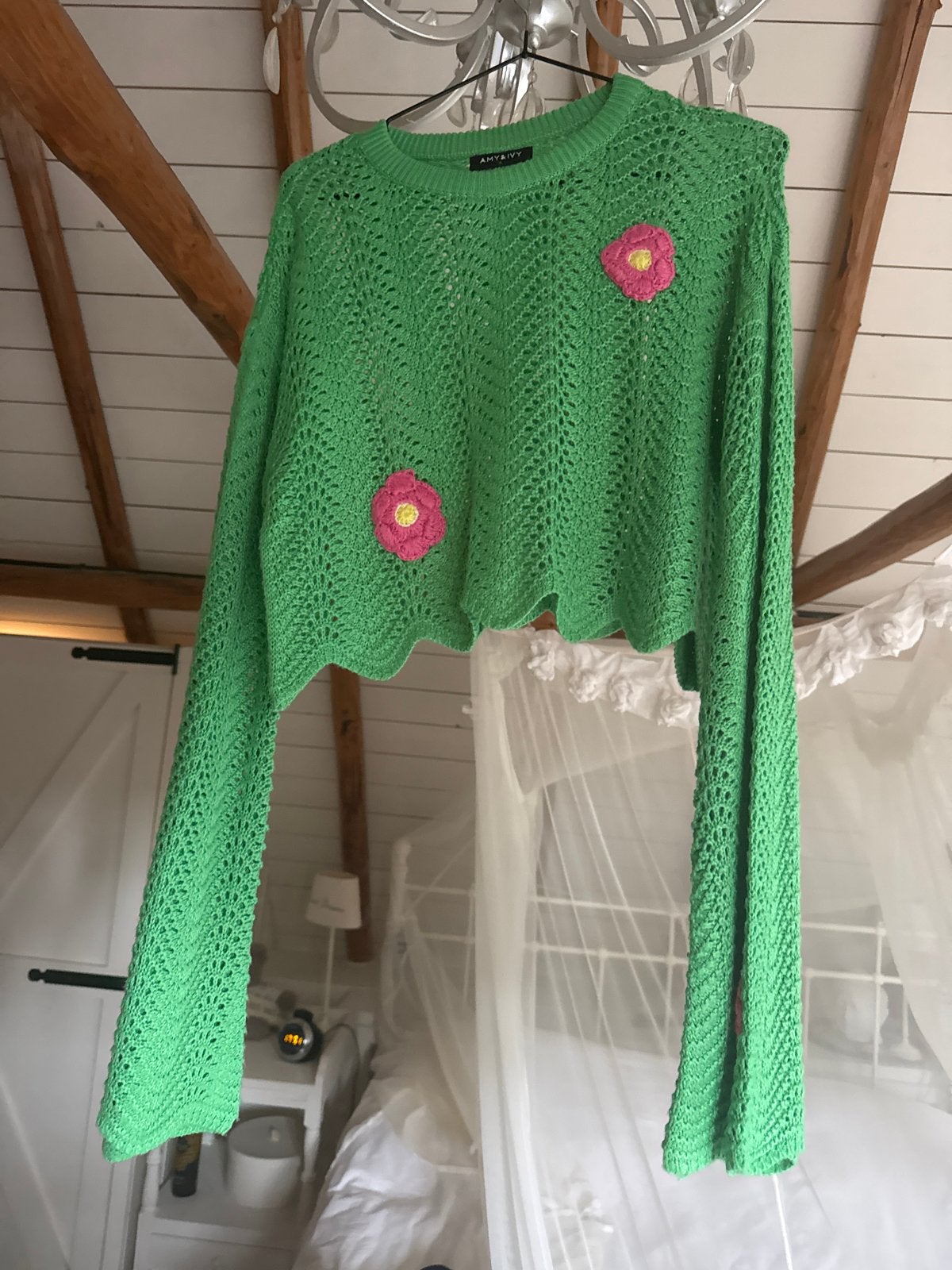 💚Groene gehaakte trui met bloemen - AMY & IVY, Ophalen of Verzenden, Nieuw, Maat 38/40 (M), Groen