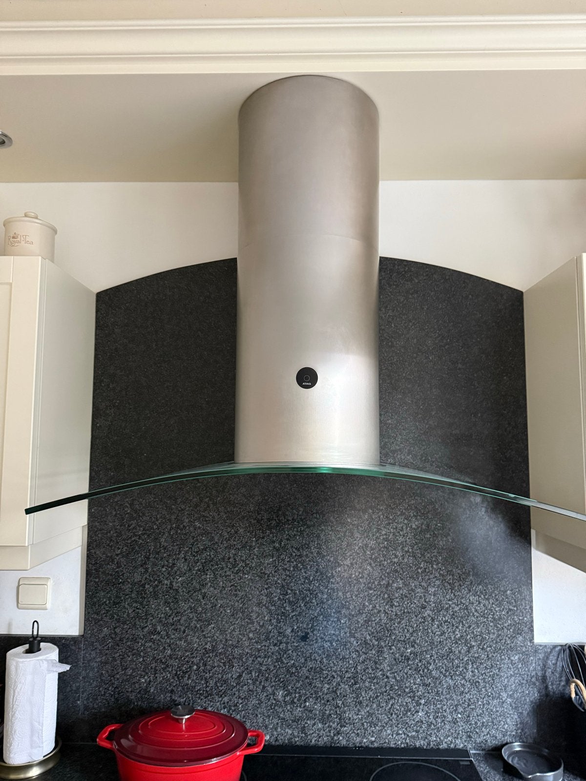 Afzuigkap Atag WG4 - Design en functionaliteit, Witgoed en Apparatuur, Afzuigkappen, Gebruikt, Vrijstaand, Wandschouwkap, 400 tot 600 m³ per uur