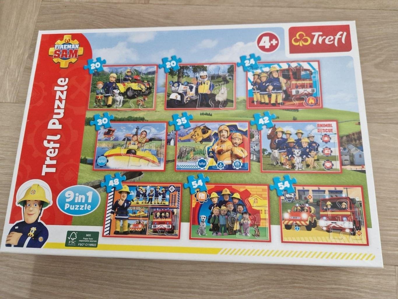 Brandweerman Sam Trefl 9-in-1 Puzzelset, Kinderen en Baby's, Ophalen of Verzenden, Meer dan 50 stukjes, Zo goed als nieuw, 4 tot 6 jaar