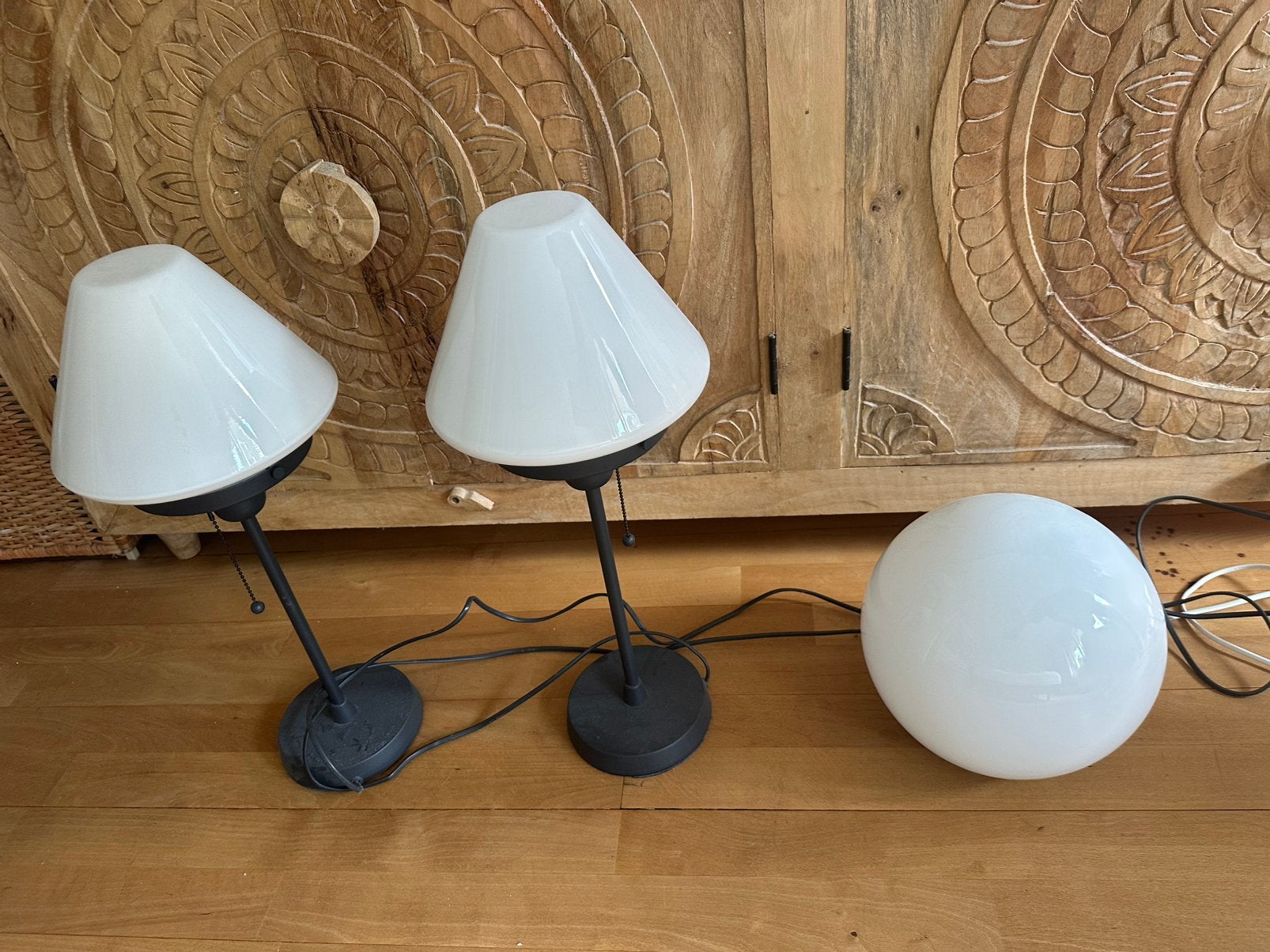 Ikea 2x alvangen en 1x fado melkglas vintage lamp met wiz, Ophalen of Verzenden, Zo goed als nieuw