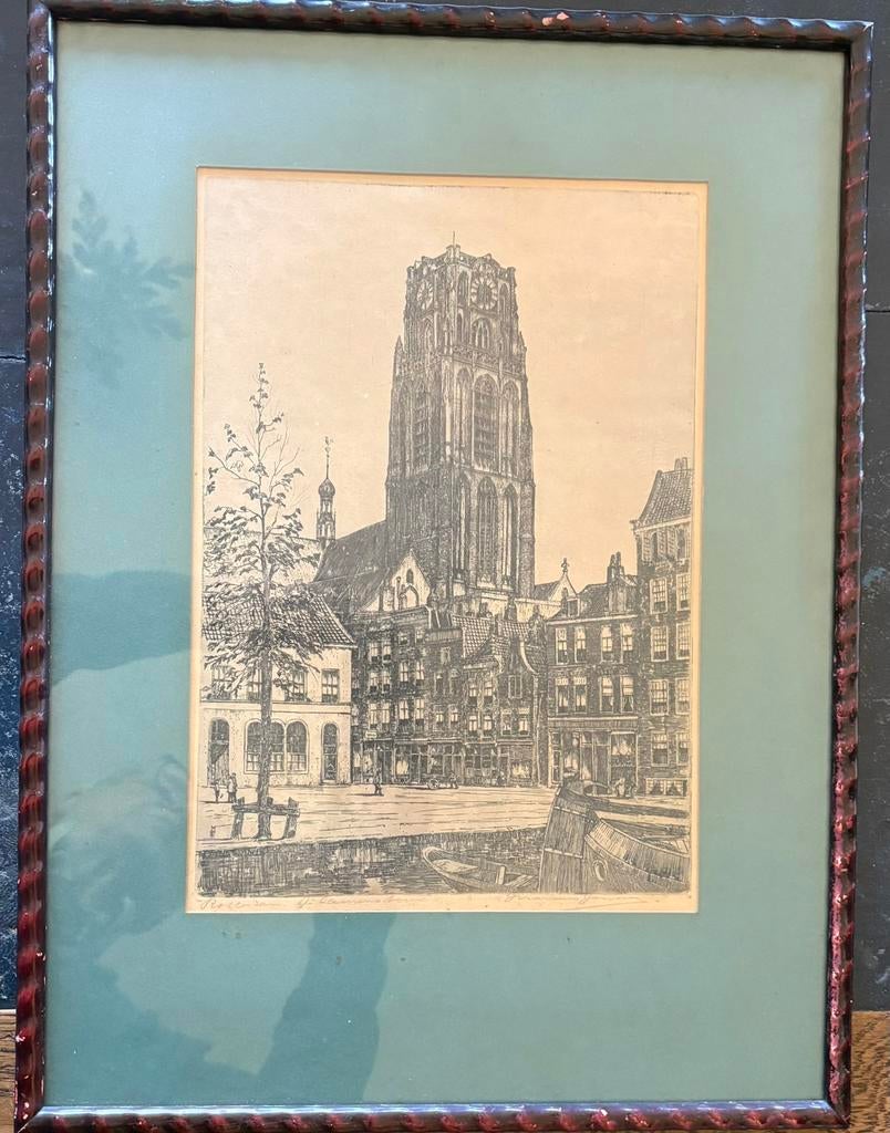Ets Laurenstoren Rotterdam, Antiek en Kunst, Kunst | Etsen en Gravures, Ophalen