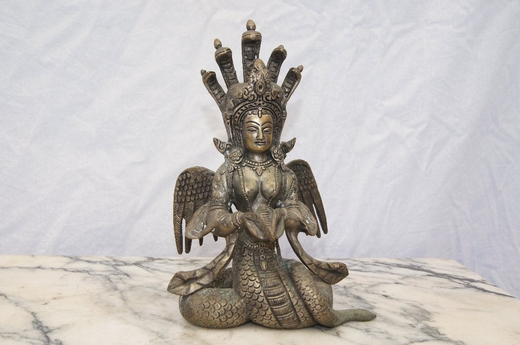 Boeddha beeld Slangen maagd ( ( Naga Kanya, Gebruikt, 25 cm, Grijs, Ophalen of Verzenden