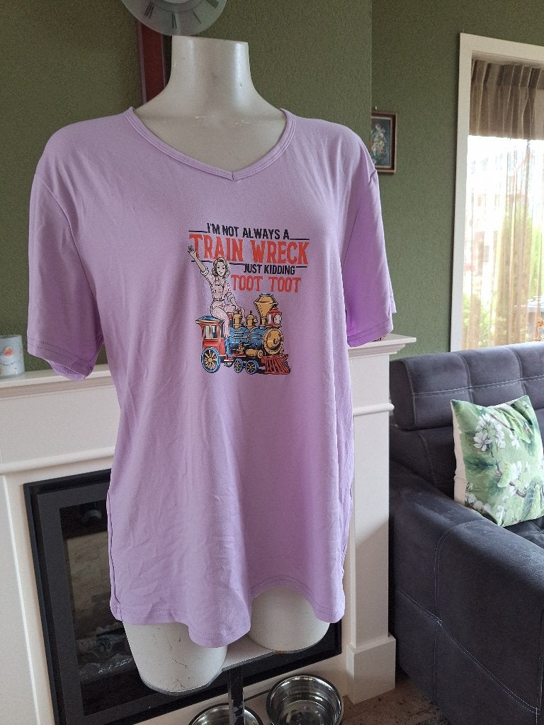 Retro afbeelding T-shirt paars komische afbeelding XL 46, Verzenden, Paars, Maat 46/48 (XL) of groter, Nieuw