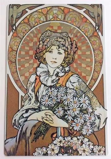 ALPHONSE MUCHA Bloemen Meisje Kunst Metalen Wandbord, Ophalen of Verzenden, Nieuw