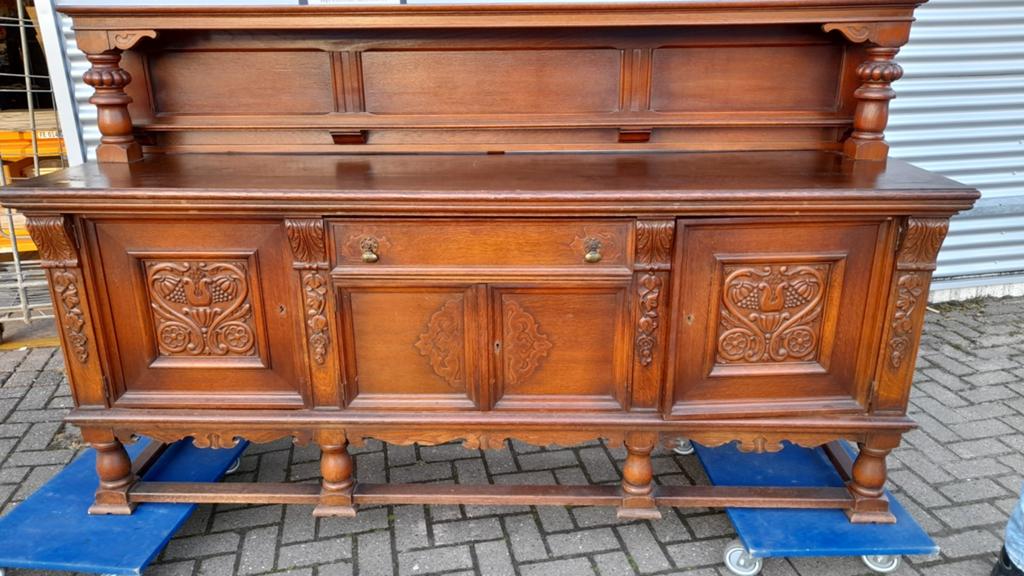 Prachtig Vintage Dressoir - Rijkelijk Bewerkt Hout, Ophalen, Gebruikt, 150 tot 200 cm, Vintage, Klassiek, Antiek