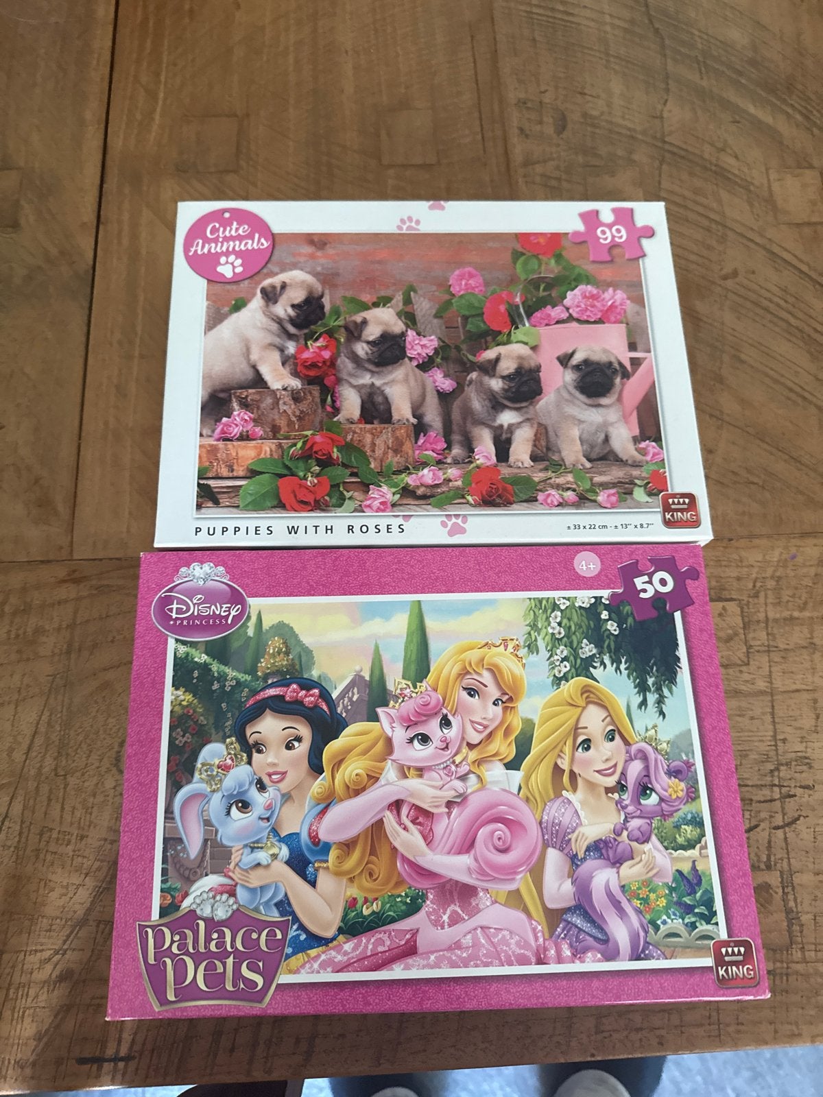 2 puzzels: Puppy's met rozen & Disney Palace Pets, Ophalen, Gebruikt, 4 tot 6 jaar